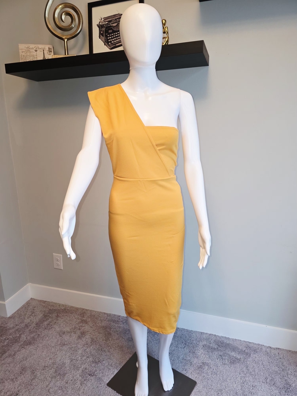PrettyLittleThing One-Shoulder Mustard Midi Dress